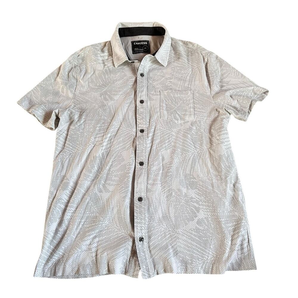 Express Moisture Wicking Short Sleeve Gray Button Down Shirt Men's Size Large